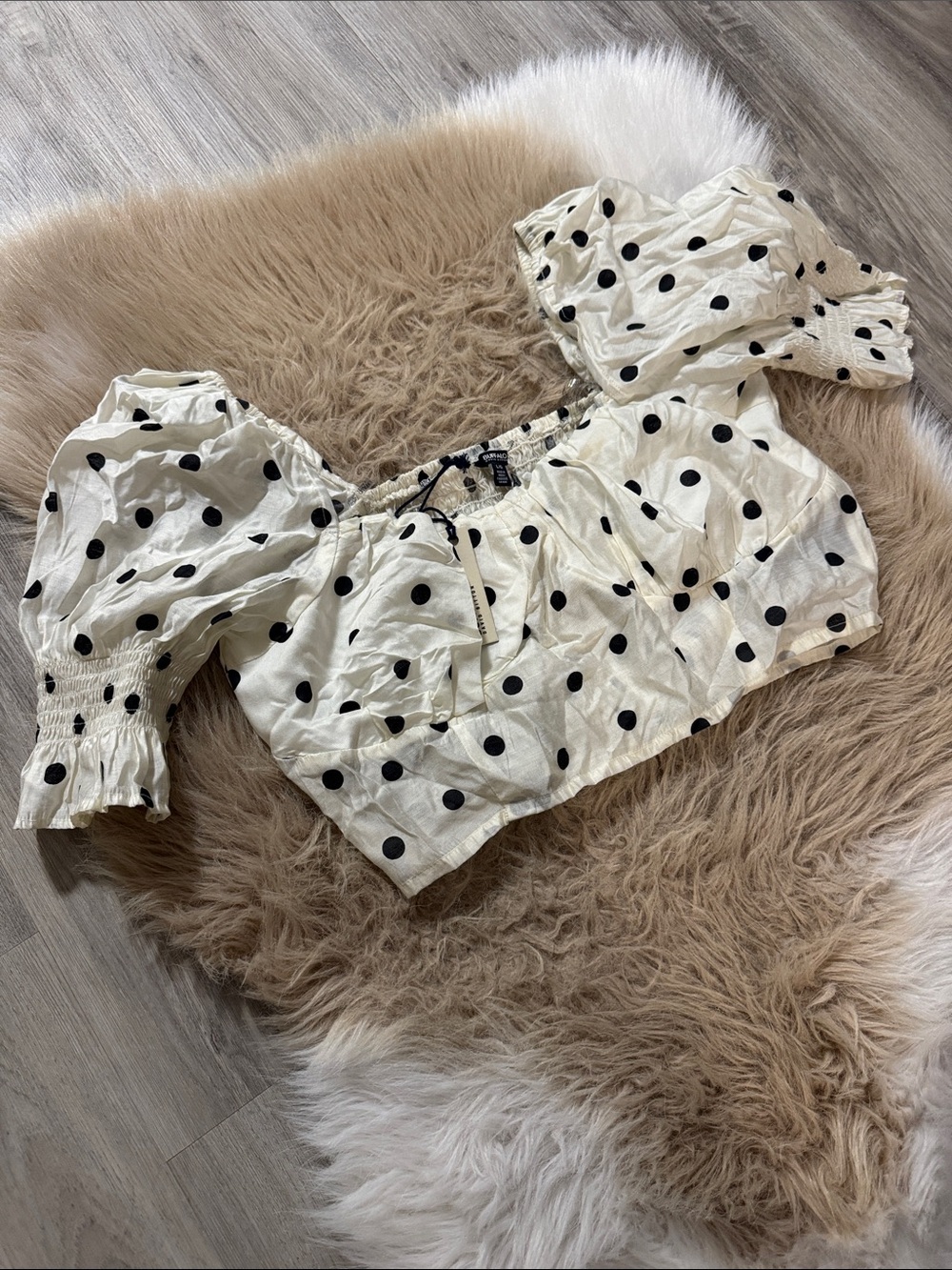 Buffalo David Bitton White Crop Top with Black Polka Dots